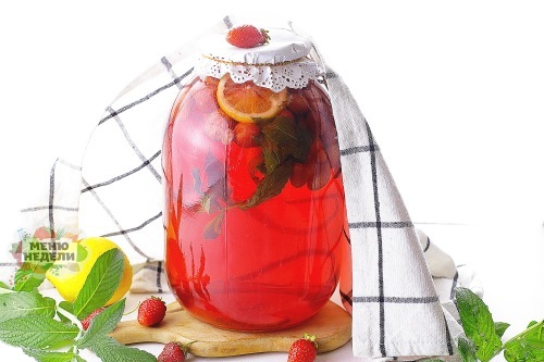 Компот из клубники на зиму с мятой и лимоном на 3 литровую банку: рецепт с видео и фото пошагово | Меню недели